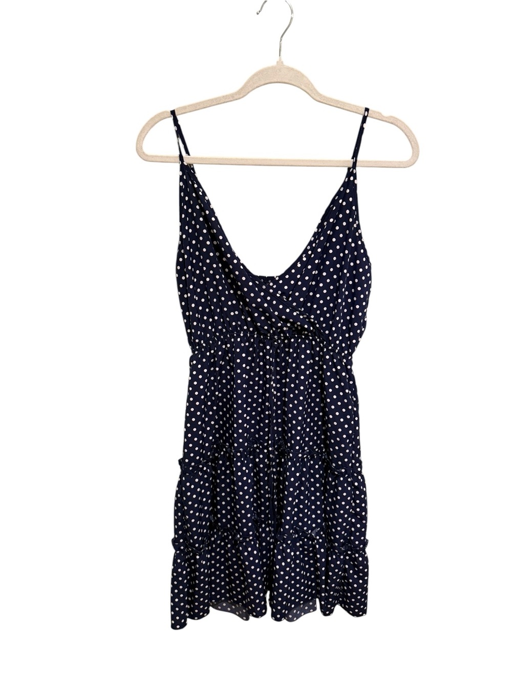 NWOT Navy Blue Polka Dot Tiered Dress - Size Large - Picture 3 of 3
